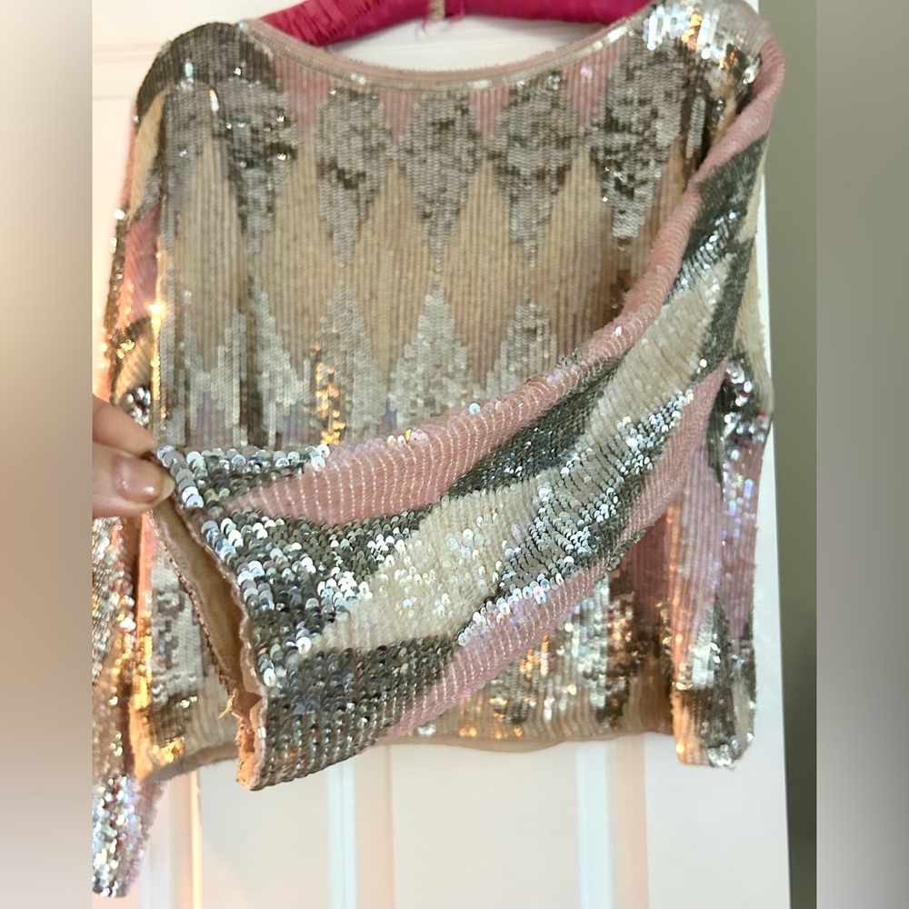 Neiman Marcus Pink Cream and Silver Sequin top